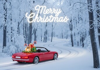 A Classic Car on a Magical Journey Through a Snowy Landscape