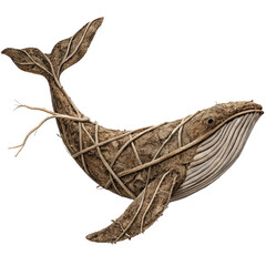 Artistic whale sculpture crafted from natural materials evokes wonder and a deep connection to the ocean's majesty