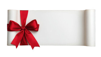 Rolled paper banner with red ribbon bow
