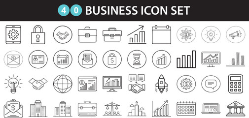 Business Line Icons Vector Set – 40 Editable Finance, Office, and Management Symbols