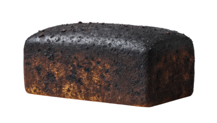 A dark, dense loaf of bread