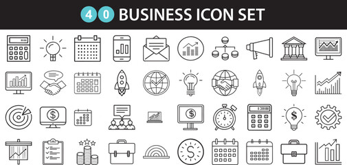 Business Line Icons Vector Set – 40 Editable Finance, Office, and Management Symbols