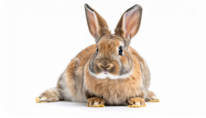 Obraz premium Sitting little rabbit isolated on white background, looking forward; wallpaper