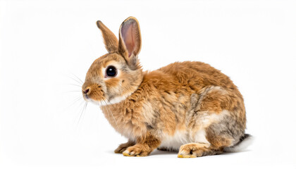 Obraz premium Sitting little rabbit isolated on white background, looking forward; wallpaper