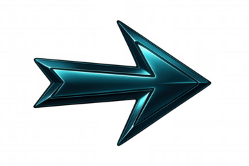 Metallic teal arrow pointing right, 3d rendered on transparent background, enhancing digital art and design compositions