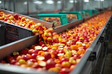 Apples Processing on Conveyor Belt in Food Factory.
