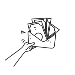 hand drawn doodle money in the envelope