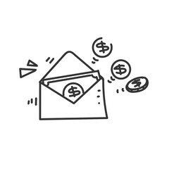 hand drawn doodle money in the envelope