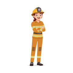 Female Firefighter with Arms Crossed Smiling Confidently in Protective Gear Cartoon Illustration