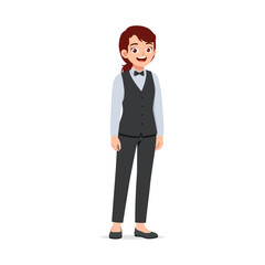 Happy Waitress Standing Attentively In Full Uniform with A Bow Tie Graphic Design