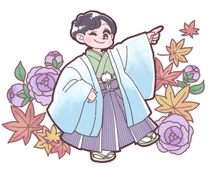 七五三の和服を着た男の子のイラスト