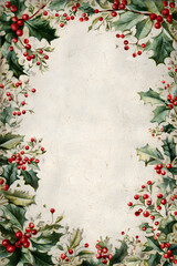 Arched berry garland gateway framing parchment with festive depth