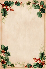 Holly sprigs along margins of parchment with wide central copy field