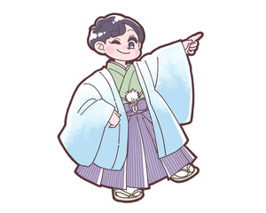 七五三の和服を着た男の子のイラスト