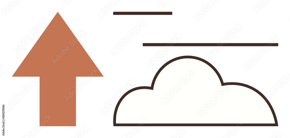 Poster upward arrow next to outlined cloud and horizontal lines signifying upload, progress, and data trans