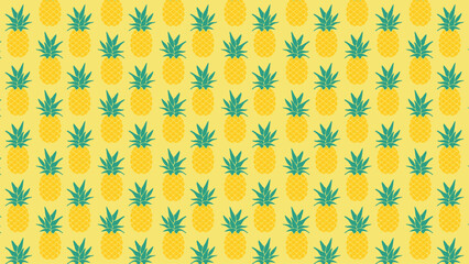 A vibrant seamless pineapple pattern on a yellow background. This tropical fruit vector is great for summer designs, fabric, and wrapping paper