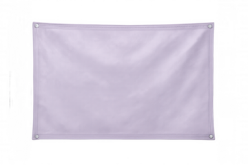 Light purple blank vinyl banner dangling from metal eyelets, displaying minimalist design concept against transparent background