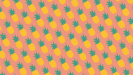 A cute and seamless pineapple pattern on a soft pink background. This tropical fruit vector is perfect for summer designs, fabric, and wrapping paper