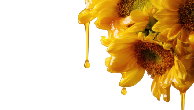 Sunflower bouquet with dripping oil