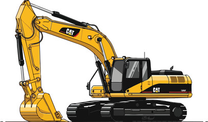 Yellow Caterpillar excavator machine isolated on white background. © goesti