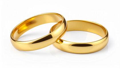 Two wedding gold rings isolated on white background; wallpaper