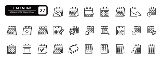Calendar collection, editable and resizable vector icon templates.