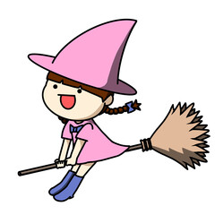ピンク色の魔女の仮装をした女の子のイラスト