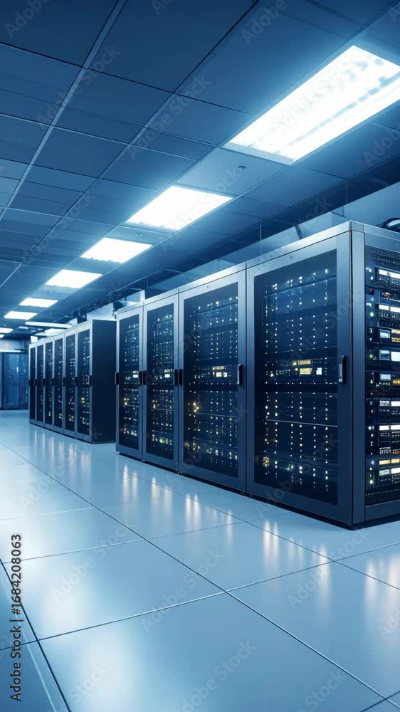Aufkleber data center corridor with server racks and lights, clean and modern technology infrastructure for ho