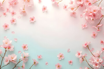 Fototapeta premium Gentle elegance blossoms, A symphony of pink cherry flowers on a serene pastel canvas