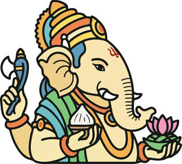 Vibrant illustration of Lord Ganesha the Hindu God of wisdom and prosperity.
