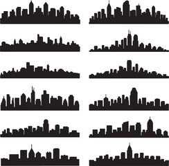 Fototapeta premium Cityscape Silhouettes Of Skylines In Various Urban Arrangements vector illustration