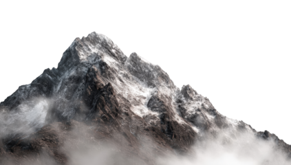 Snowy mountain peak emerging from clouds