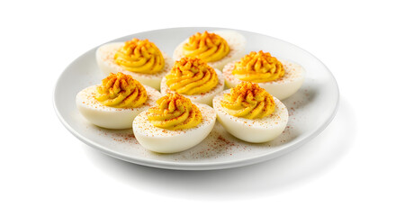 A plate of appetizing deviled eggs arranged on a plate, creating an attractive presentation