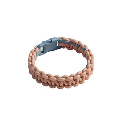 Beige and Blue Knitted Paracord Survival Bracelet with Buckle on Transparent Background for Outdoor Emergency and Preparedness