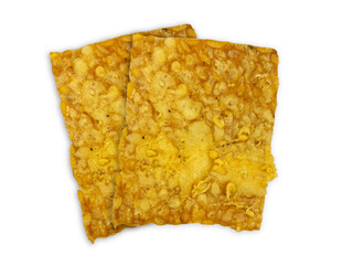 2 Keripik Tempe or Two Tempeh chips isolated on background. It's salty and savory 