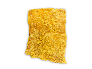 Keripik Tempe or Tempe chips isolated background, a typical Indonesian food made from thinly sliced ​​tempeh and then fried using seasoned flour. It's salty and savory.