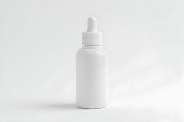 Minimalist Presentation of a White Dropper Bottle on a Light Setting, Ideal for Mockups and Design