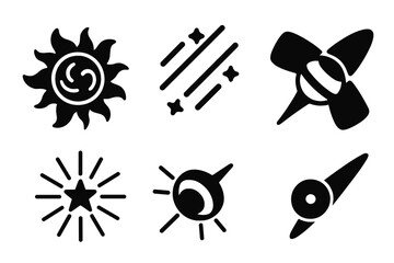 Pathways to Belief Icons, Solid Filled Vector Set of Spiritual Symbols, Footpath Forward, Steps to Altar, Rising Sun Over Road, Celestial Elements, and Mystical Guidance Illustrations