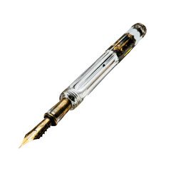Naklejka premium Close Up Clear Fountain Pen with Gold Nib and Details on Transparent Background for Writing and Calligraphy