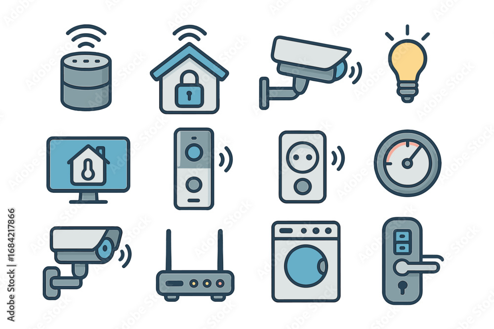 Poster smart home technology vector icon set. collection of home automation system symbols. internet of thi