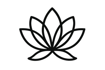Lotus flower logo icon in a simple line art style. Minimalist outline symbol for yoga, spa, wellness & beauty. Concept for meditation, harmony, spiritual growth & zen.