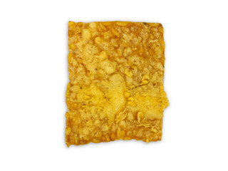 Keripik Tempe or Tempe chips isolated on background. It's salty and savory and a typical Indonesian food made from thinly sliced ​​tempeh