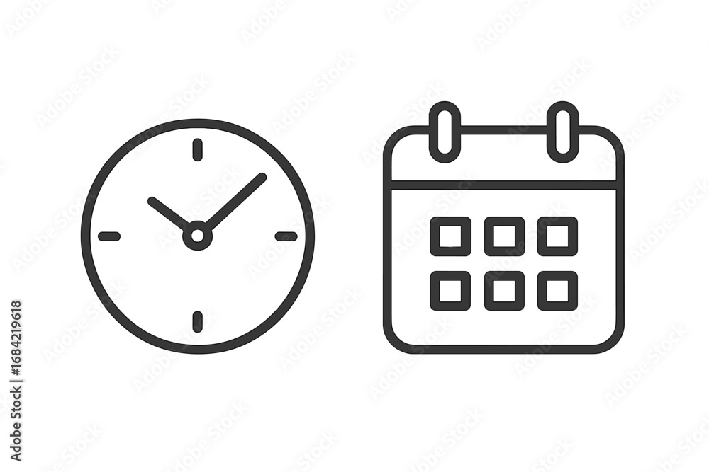 Poster clock and calendar line icon set. simple time and date vector symbols for schedule, appointment, pla