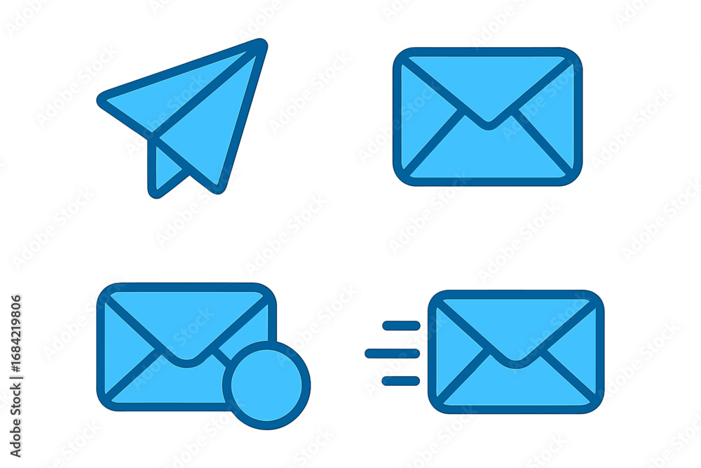 Poster mail icon set. vector filled outline pictogram collection. email envelope, paper plane send button, 
