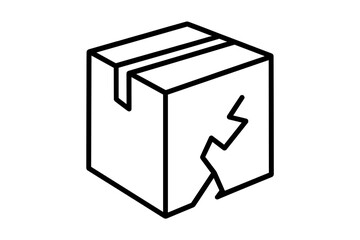 Broken box line icon. Damaged package symbol. Fragile delivery concept. Shipping, logistics, and return vector illustration. Handle with care sign. Cracked carton graphic element.