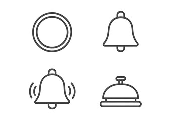 Bell notification and alarm line icon set. Includes service bell, ringing alert, and subscribe button symbols. Vector illustration with editable stroke for web and app design.
