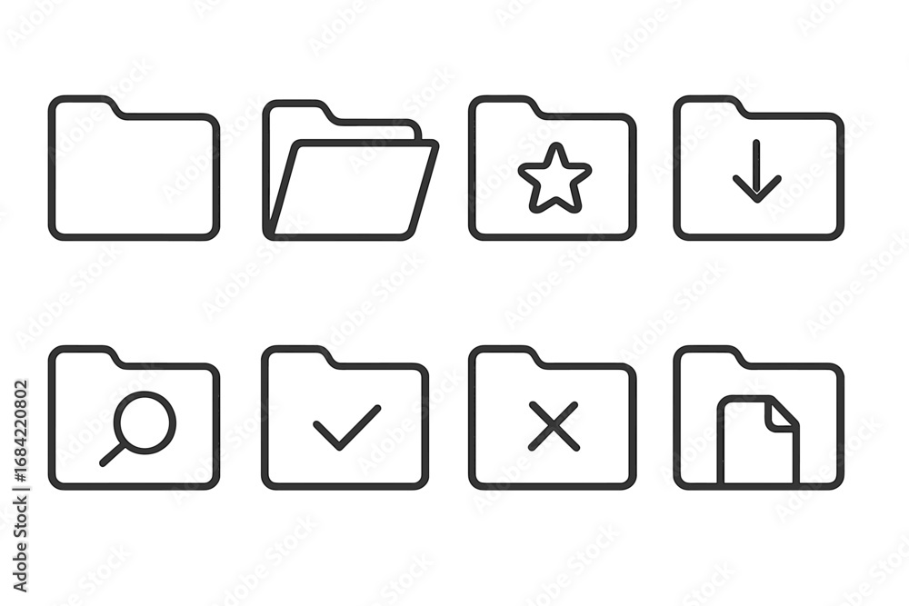 Poster folder line icon set. minimalistic pictograms for web and graphic design. ui ux elements for apps. v