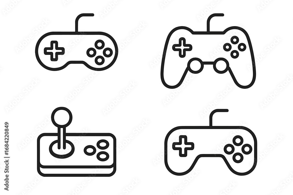 Aufkleber vector line icon set of game controllers. gamepad, joystick, and console pads for video games. minim