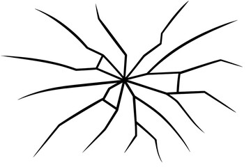 Broken glass vector illustration. Cracked window texture. Shattered surface effect for design. Destruction, damage icon. Black outline graphic element on white background.