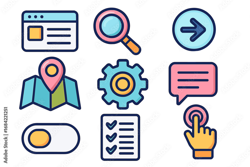 Aufkleber colorful ui ux icon set for app and web design. vector graphic elements for user interface, navigati